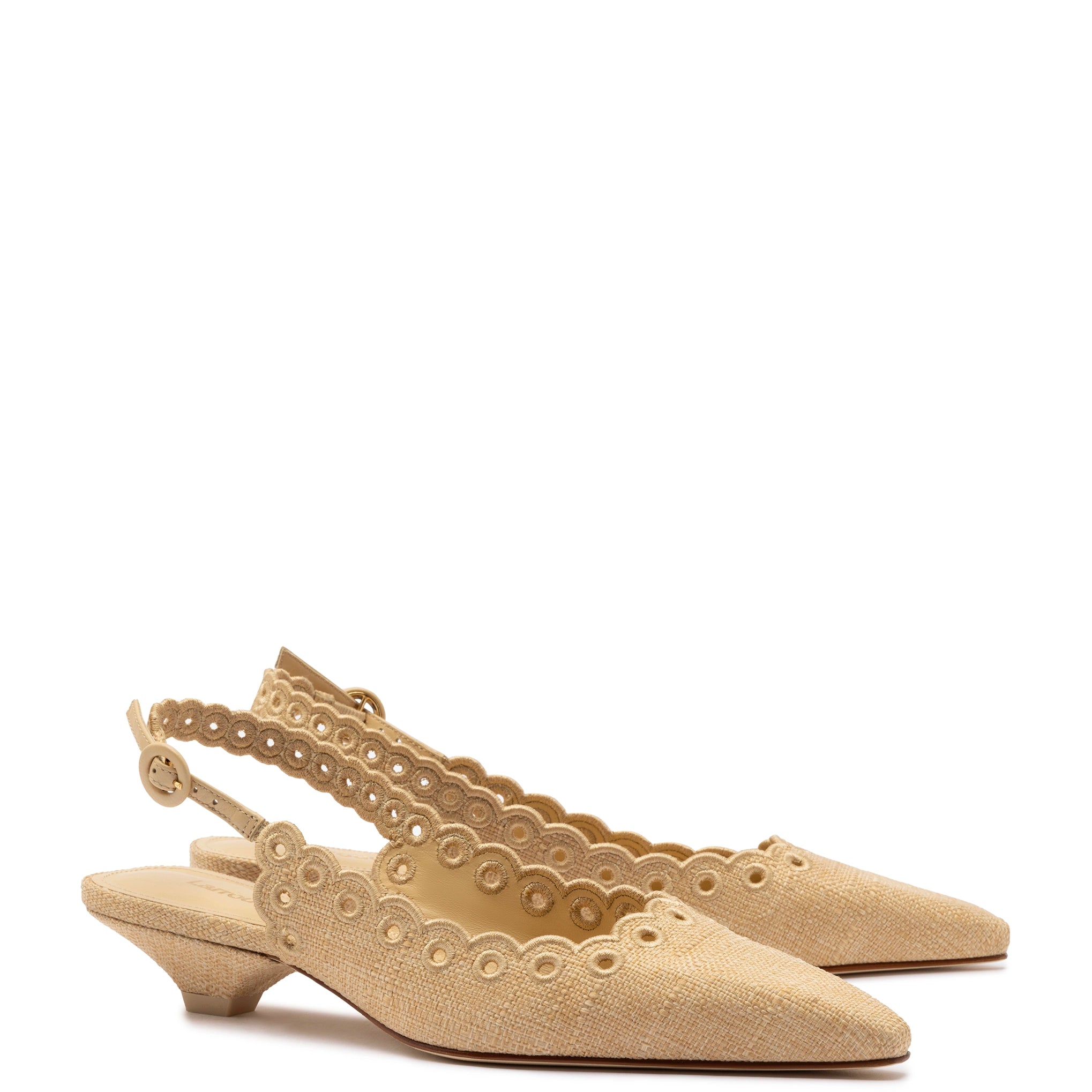 Zapatos de salón Florence con bordados en rafia beige