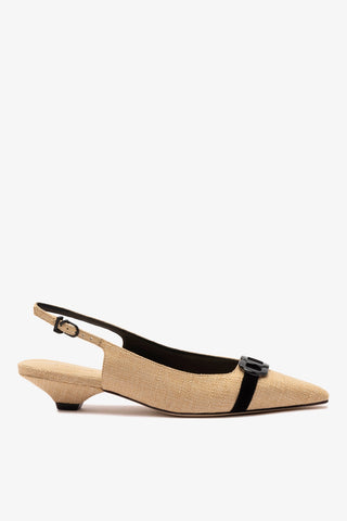 Franca Pump In Beige Raffia and Black Trimming