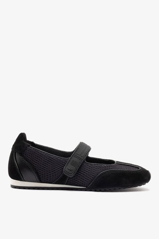 Devon Ballet Flat In Black Suede, Mesh and Leather