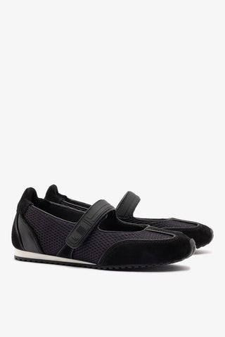 Devon Ballet Flat In Black Suede, Mesh and Leather