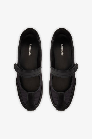 Devon Ballet Flat In Black Suede, Mesh and Leather