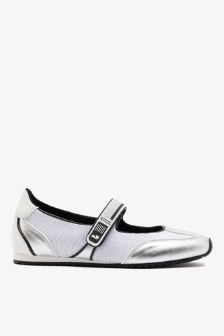 Devon Sneakerina Silver Mesh and Leather Womens - Shoes - Ballerina Larroudé