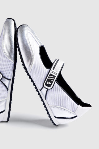 Devon Sneakerina Silver Mesh and Leather Womens - Shoes - Ballerina Larroudé