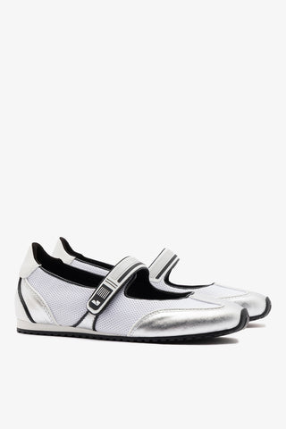 Devon Sneakerina Silver Mesh and Leather Womens - Shoes - Ballerina Larroudé