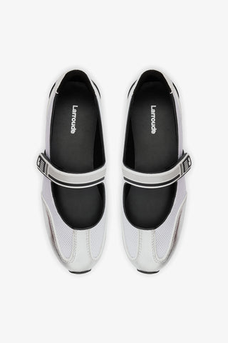 Devon Sneakerina Silver Mesh and Leather Womens - Shoes - Ballerina Larroudé