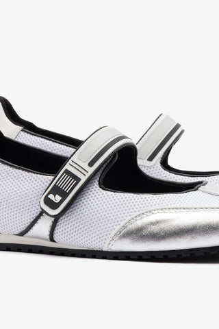 Devon Sneakerina Silver Mesh and Leather Womens - Shoes - Ballerina Larroudé