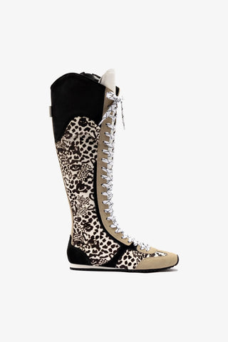 Larroude x Jonathan Cohen Flat Hi Sneaker Boot In Cheetah Black Suede