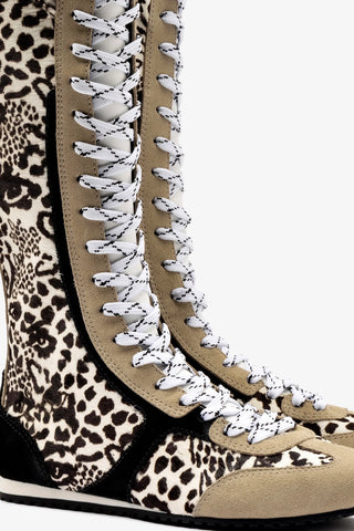 Larroude x Jonathan Cohen Flat Hi Sneaker Boot In Cheetah Black Suede