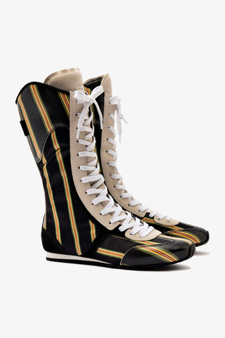 Larroudé x Jonathan Cohen Flat Lo Sneaker Boot In Black Striped Suede