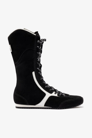 Larroudé x Jonathan Cohen Flat Lo Sneaker Boot In Black Suede and White Leather