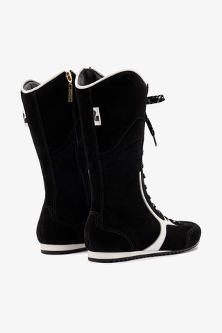 Larroudé x Jonathan Cohen Flat Lo Sneaker Boot In Black Suede and White Leather