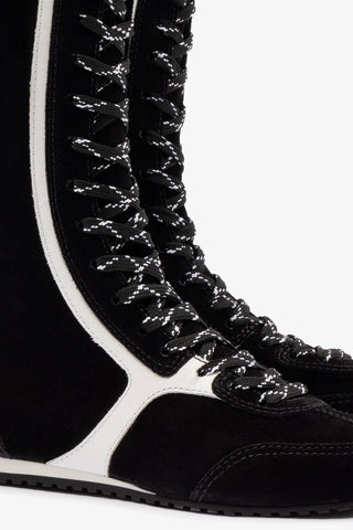 Larroudé x Jonathan Cohen Flat Hi Sneaker Boot In Black Suede and White Leather