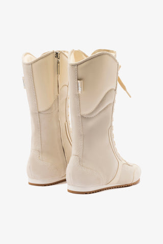 Larroudé x Jonathan Cohen Flat Lo Sneaker Boot In Mushroom Grey Suede and Ivory Leather