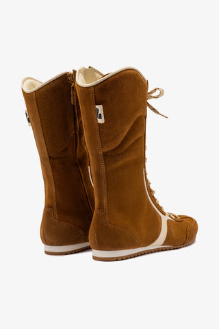 Larroudé x Jonathan Cohen Flat Lo Sneaker Boot In Russet Suede and Ivory Leather