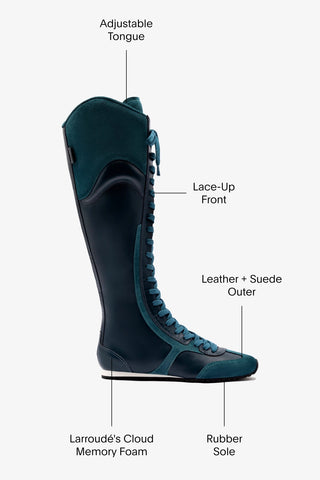 Larroudé x Jonathan Cohen Flat Hi Sneaker Boot In Teal Suede