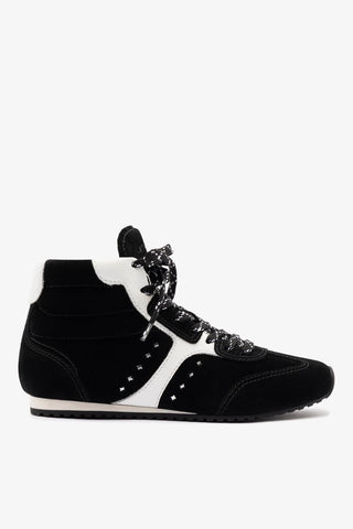 Stella Mid Sneaker In Black Suede and White Leather
