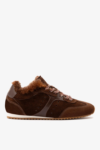 Stella Sneaker In Mushroom Brown Suede and Brown Shearling