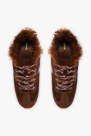 Stella Sneaker In Mushroom Brown Suede and Brown Shearling