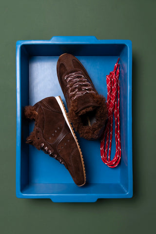 Stella Sneaker In Mushroom Brown Suede and Brown Shearling