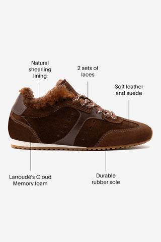 Stella Sneaker In Brown Suede and Brown Shearling Sneaker Larroudé