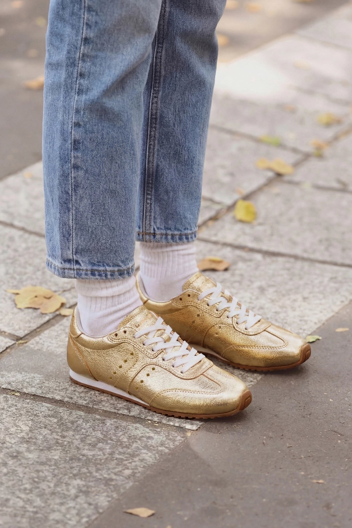 gold dress sneakers Stella Sneaker In Gold Metallic Leather - Sneakers
