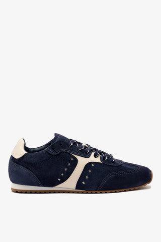 Stella Sneaker In Navy Suede and Ivory Leather Sneaker Larroudé