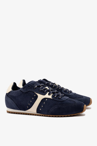 Stella Sneaker In Navy Suede and Ivory Leather Sneaker Larroudé