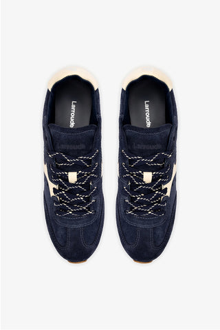 Stella Sneaker In Navy Suede and Ivory Leather Sneaker Larroudé