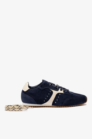Stella Sneaker In Navy Suede and Ivory Leather Sneaker Larroudé
