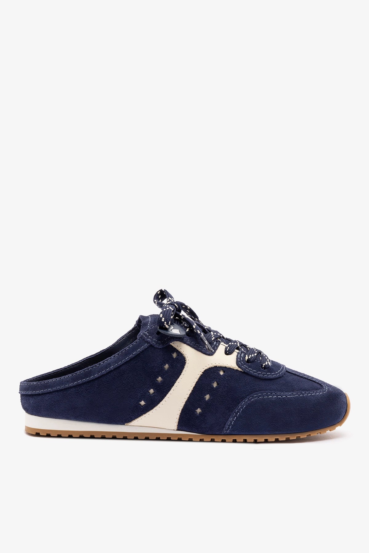 Larroudé Stella Mule In Navy Suede and Ivory Leather