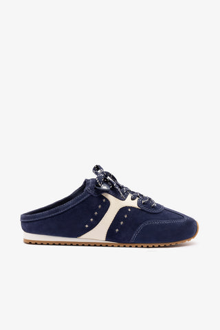 Stella Mule In Navy Suede and Ivory Leather