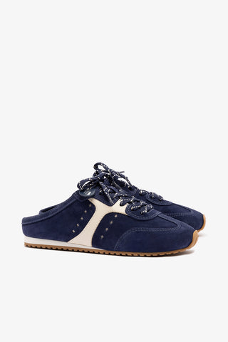 Stella Mule In Navy Suede and Ivory Leather