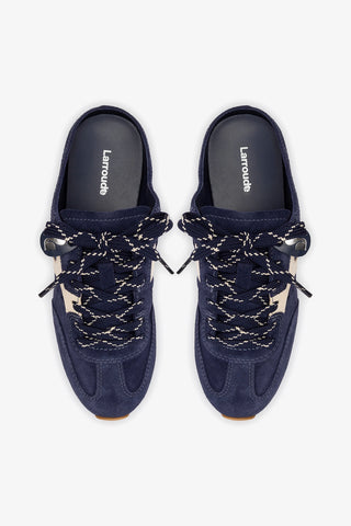 Stella Mule In Navy Suede and Ivory Leather Sneaker Larroudé