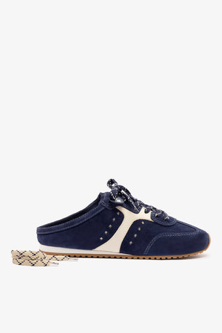 Stella Mule In Navy Suede and Ivory Leather Sneaker Larroudé