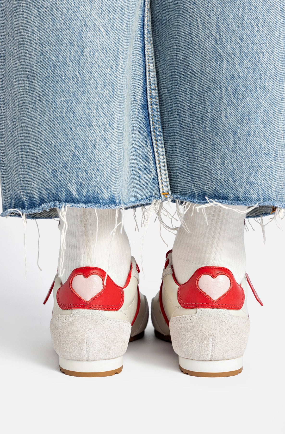 Stella Amore Sneaker In Ivory Leather and Scarlet Suede – Larroude Stella Amore Sneaker In Ivory Leather and Scarlet Suede – Larroude