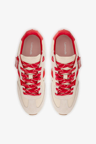 Stella Amore Sneaker In Ivory Leather and Scarlet Suede