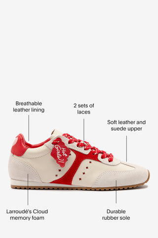 Stella Amore Sneaker In Ivory Leather and Scarlet Suede Sneaker Larroudé