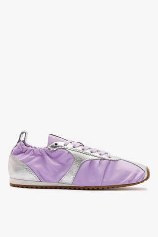 Stella Lite Sneaker In Lilac Nylon and Silver Metallic Leather Womens - Shoes - Sneakers Larroudé
