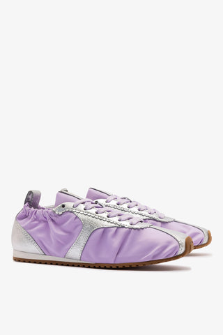 Stella Lite Sneaker In Lilac Nylon and Silver Metallic Leather Womens - Shoes - Sneakers Larroudé