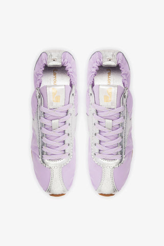 Stella Lite Sneaker In Lilac Nylon and Silver Metallic Leather Womens - Shoes - Sneakers Larroudé