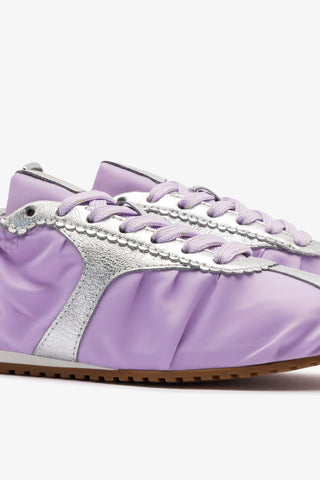 Stella Lite Sneaker In Lilac Nylon and Silver Metallic Leather Womens - Shoes - Sneakers Larroudé