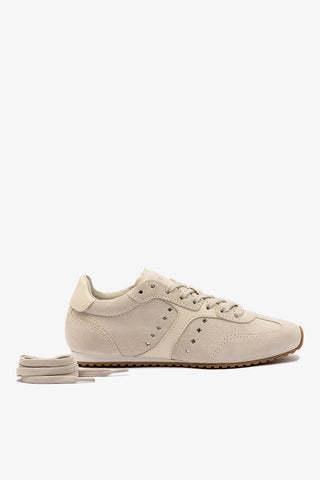 Stella Sneaker In Mushroom Grey Suede and Ivory Leather