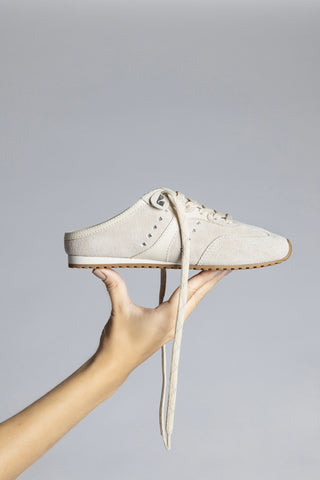 Stella Mule In Mushroom Grey Suede and Ivory Leather