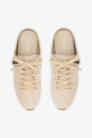 Stella Mule In Mushroom Grey Suede and Ivory Leather Sneaker Larroudé