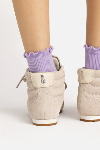 Stella Mid Sneaker In Mushroom Grey Suede and Ivory Leather