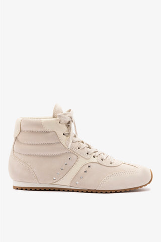 Stella Mid Sneaker In Mushroom Grey Suede and Ivory Leather