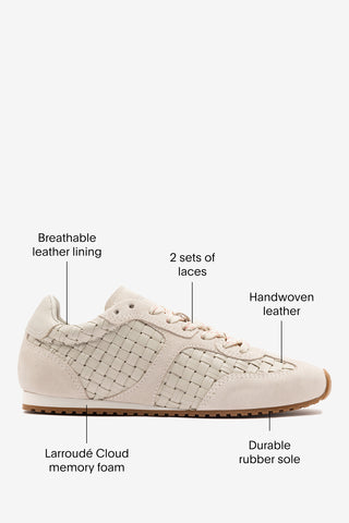 Stella Macrame Sneaker In Mushroom Grey Leather and Suede Sneaker Larroudé