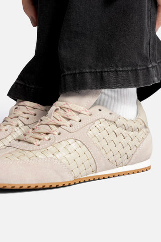 Stella Macrame Sneaker In Mushroom Grey Leather and Suede