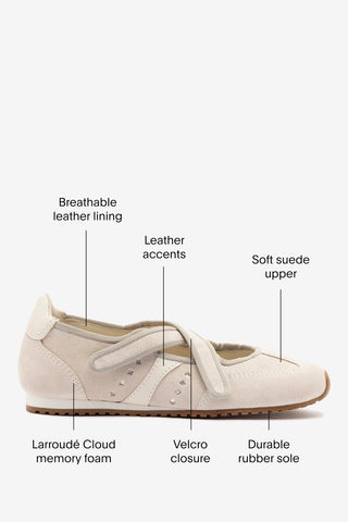 Stella Ballerina Flat In Mushroom Grey Suede and Ivory Leather Ballet Larroudé