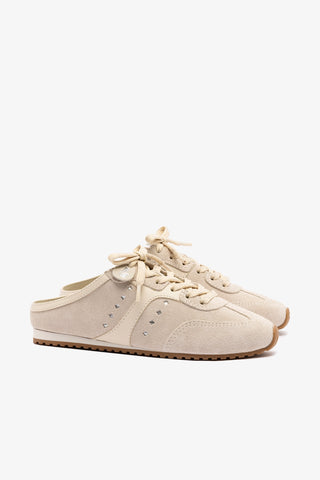 Stella Mule In Mushroom Grey Suede and Ivory Leather